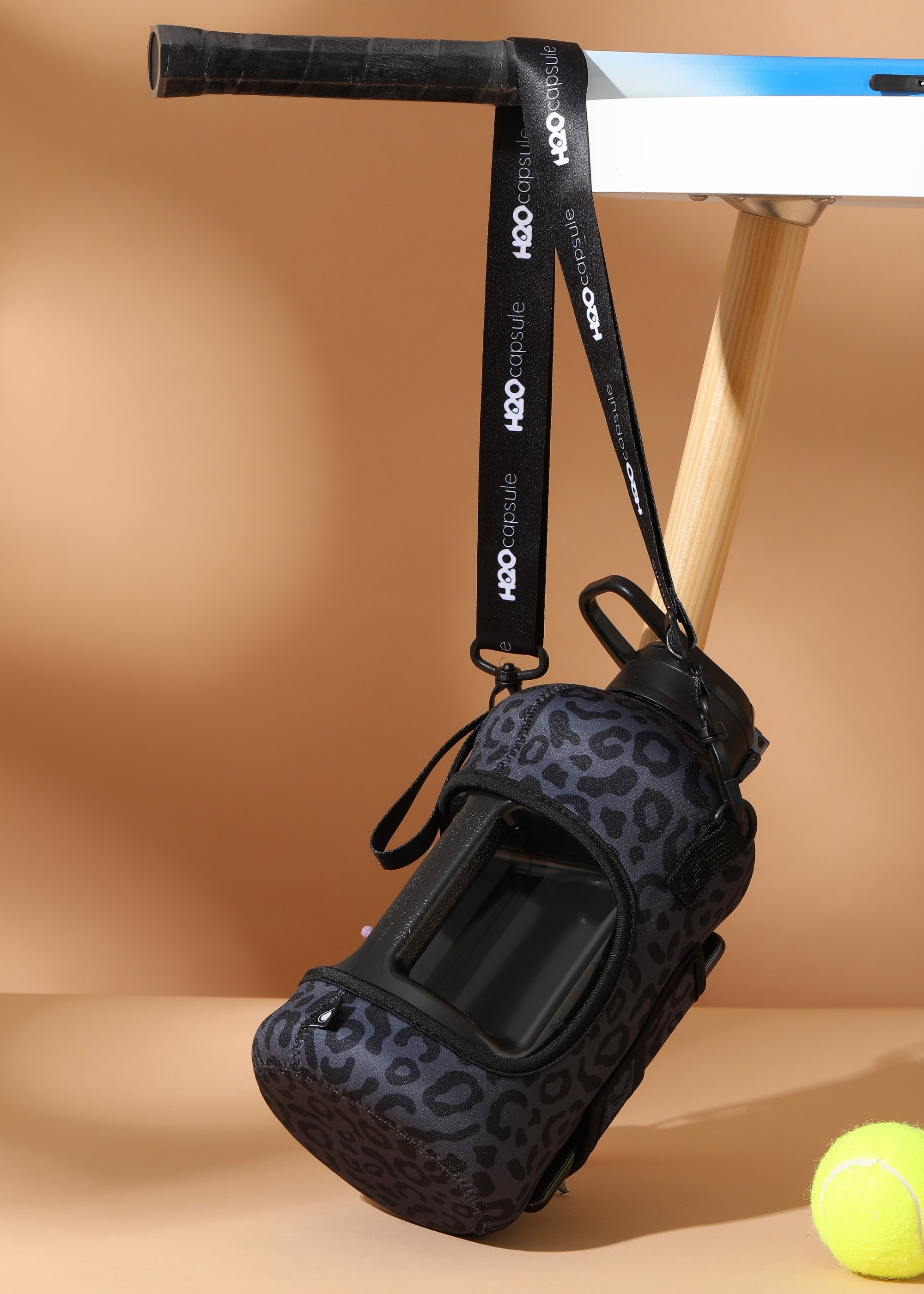 Black leopard - Carry-all- Half Gallon Water Bottle with Storage Sleeve and Covered Straw Lid