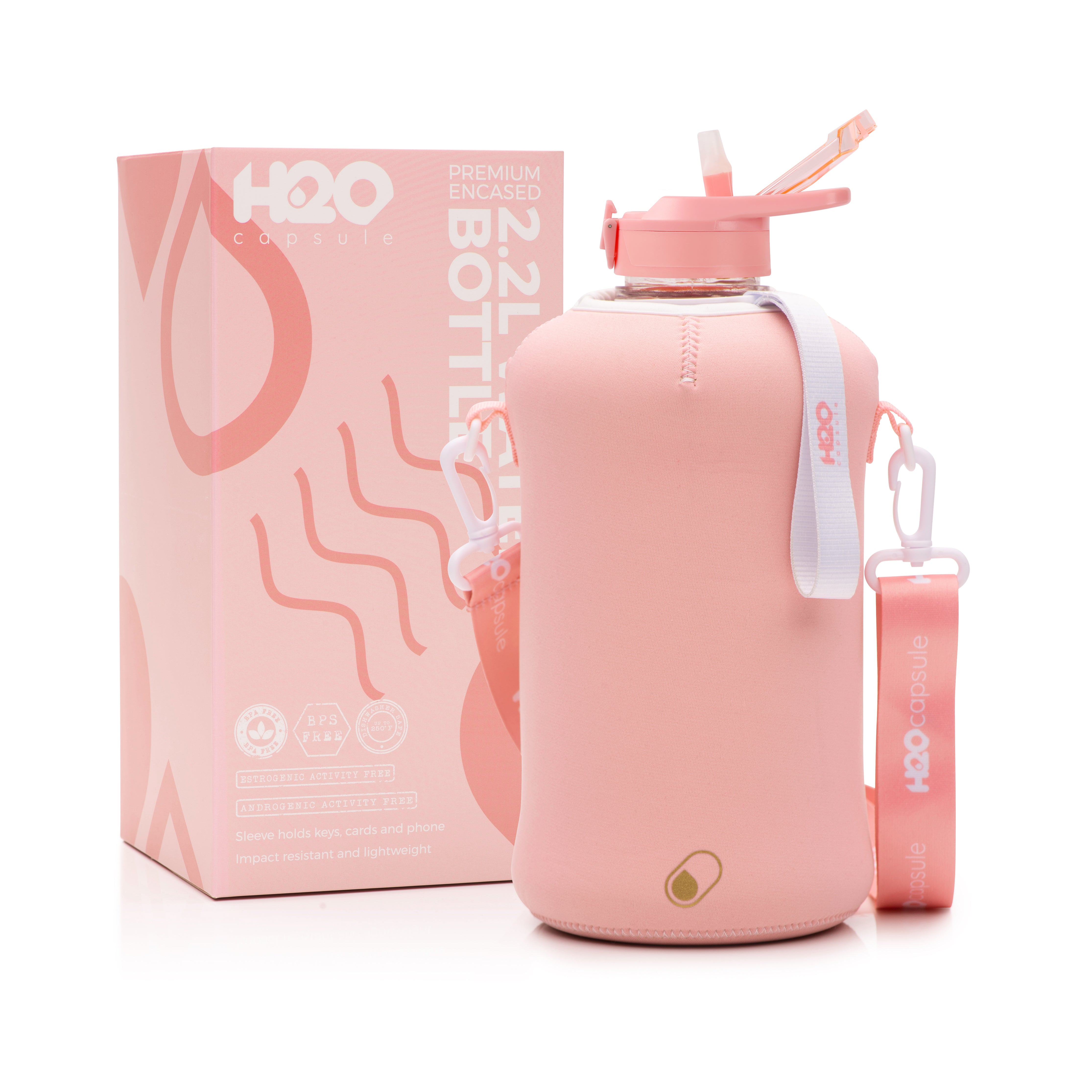 Capsule H2O 2,2L Bouteille d'eau demi-gallon avec manche de rangement Capsule H2O 2,2L Bouteille d'eau demi-gallon avec manche de rangement