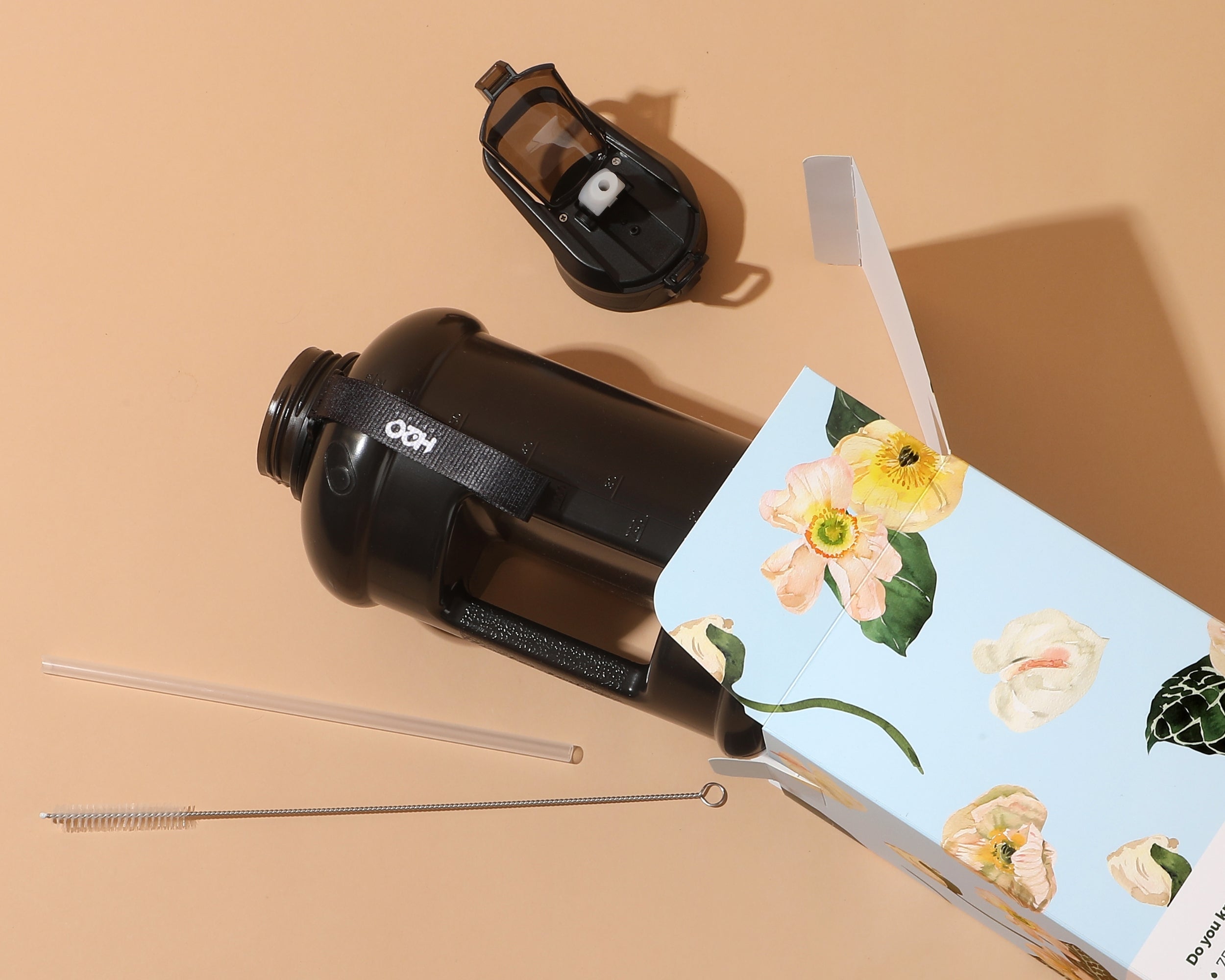 Jet Black - H2O Capsule INSPO Half Gallon Water Bottle with Time Marker and Straw