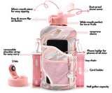Pink Marble -Carry-all -Half Gallon Water Bottle with Storage Sleeve and removable straw