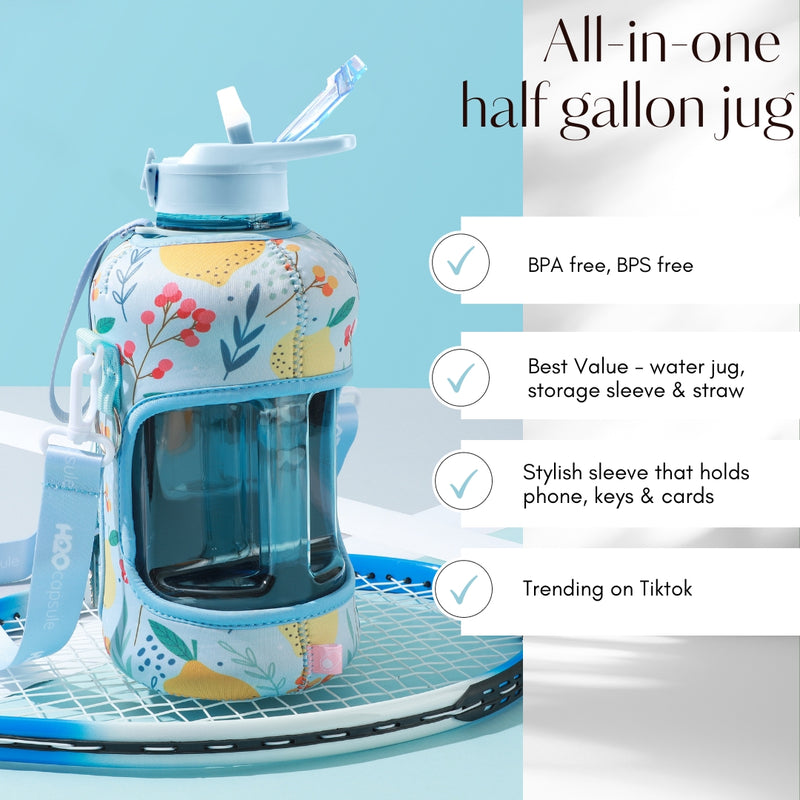 Lemon Drops -Carry-all -Half Gallon Water Bottle with Storage Sleeve and 2 lids