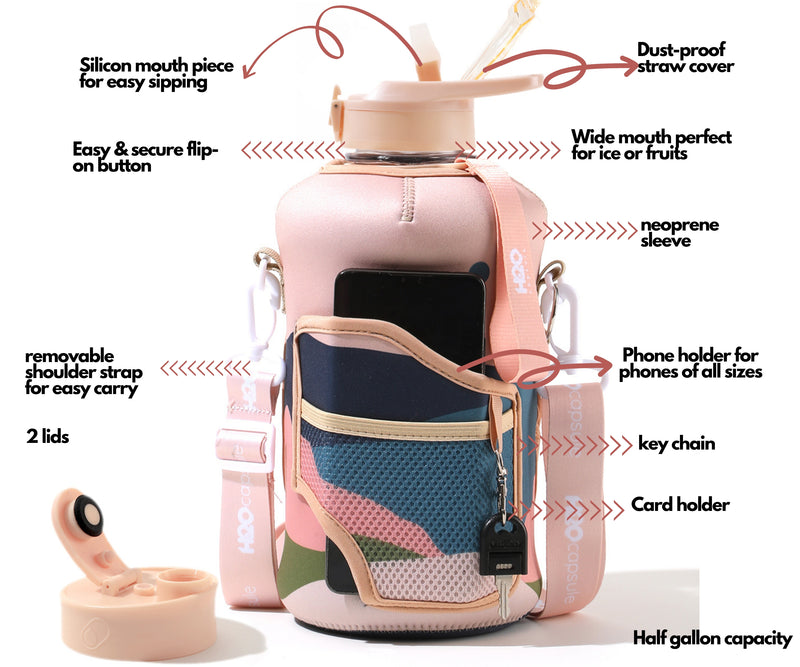 Mountain Night -Carry-all -Half Gallon Water Bottle with Storage Sleeve and removable straw