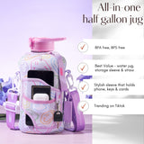 Purple Smiley -Carry-all -Half Gallon Water Bottle with Storage Sleeve and removable straw