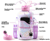 Purple Smiley -Carry-all -Half Gallon Water Bottle with Storage Sleeve and removable straw