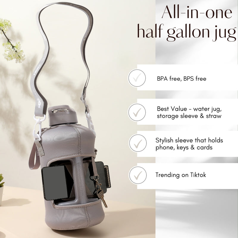 Ashville- Classic -H2O Capsule 2.2L Half Gallon Water Bottle with Storage Sleeve and straw lid