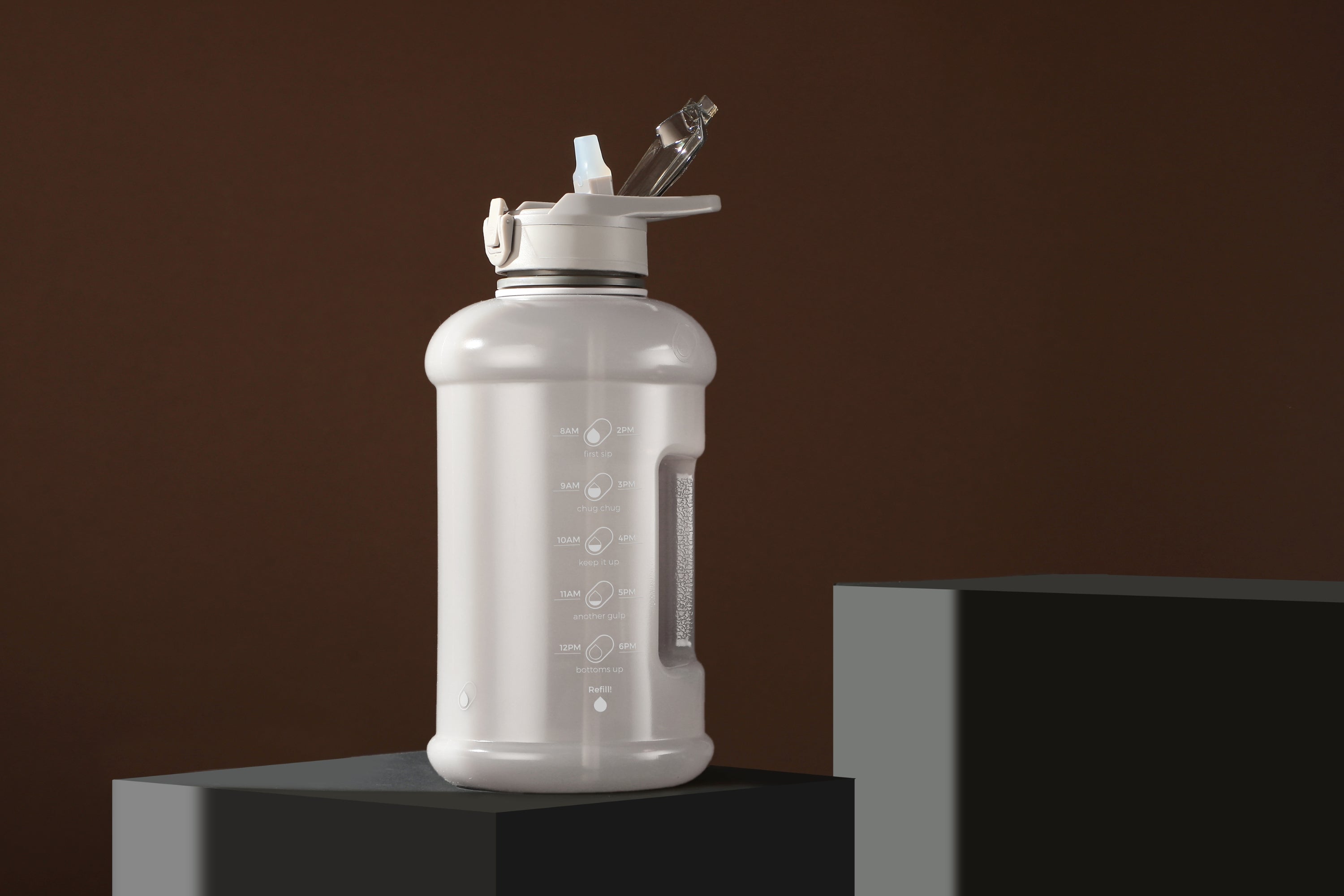 Ash Gray- H2O Capsule INSPO Half Gallon Water Bottle with Time Marker and Straw