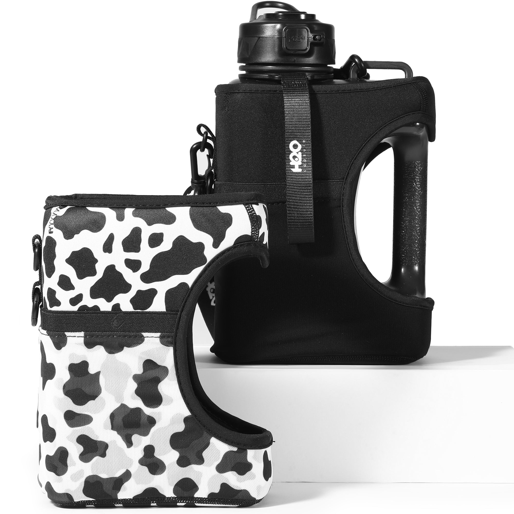Jet Black + Cowbell - Cube value pack - 2.2L Water Bottle with Strap with 2 Storage Sleeves
