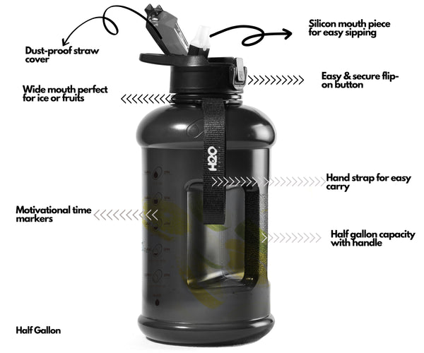 Jet Black - H2O Capsule INSPO Half Gallon Water Bottle with Time Marker and Straw