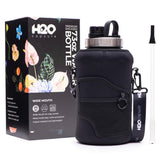 Jet Black - Wide Mouth carry-all - Half Gallon Water Bottle with Storage Sleeve and removable straw