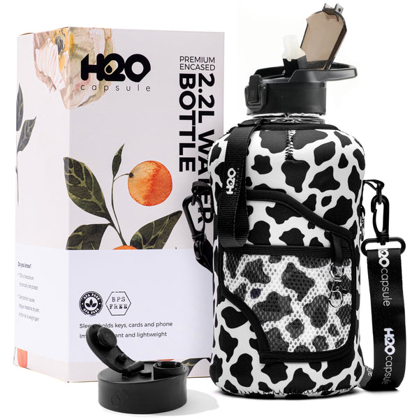 Cowbell - Carry-all- Half Gallon Water Bottle with Storage Sleeve and Covered Straw Lid