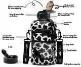 Cowbell - Carry-all- Half Gallon Water Bottle with Storage Sleeve and Covered Straw Lid