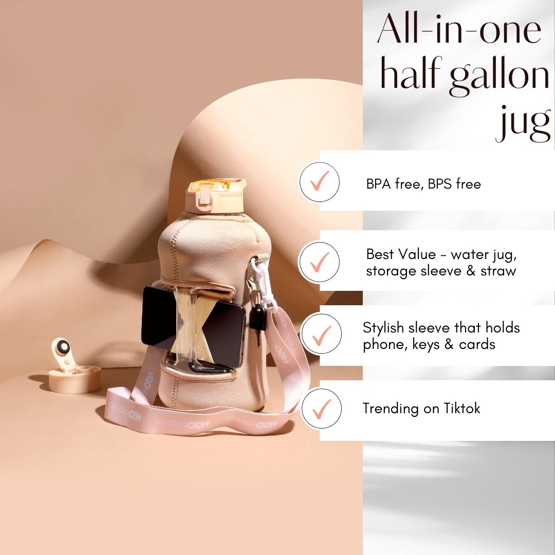 Sandy Beige- Classic -H2O Capsule 2.2L Half Gallon Water Bottle with Storage Sleeve and straw lid