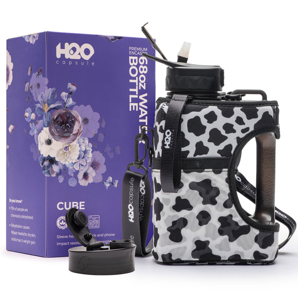 Cow - Cube - Half Gallon Water Bottle with Storage Sleeve and 2 lids