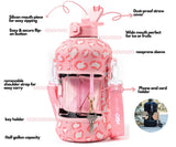 Pink Leopard - Classic -H2O Capsule 2.2L Half Gallon Water Bottle with Storage Sleeve and straw lid