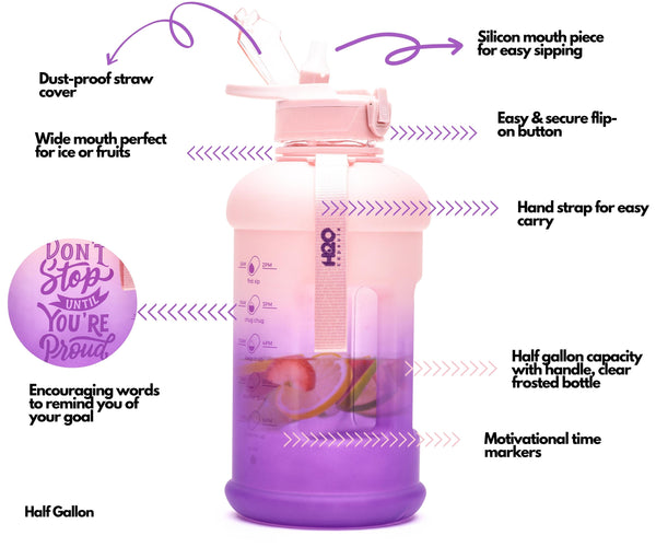 Purple Peach- H2O Capsule INSPO Half Gallon Water Bottle with Time Marker and Straw