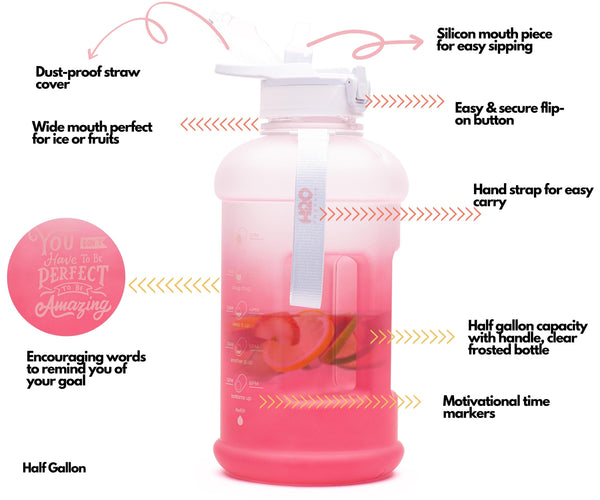 Rose Petal- H2O Capsule INSPO Half Gallon Water Bottle with Time Marker and Straw