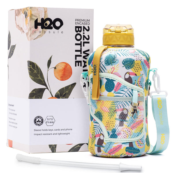 Tropical Party - Carry-all- Half Gallon Water Bottle with Storage Sleeve and removable straw