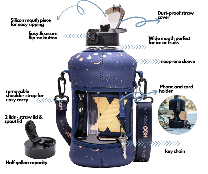 Zodiac Signs - Classic -Half Gallon Water Bottle with Storage Sleeve and Straw lid