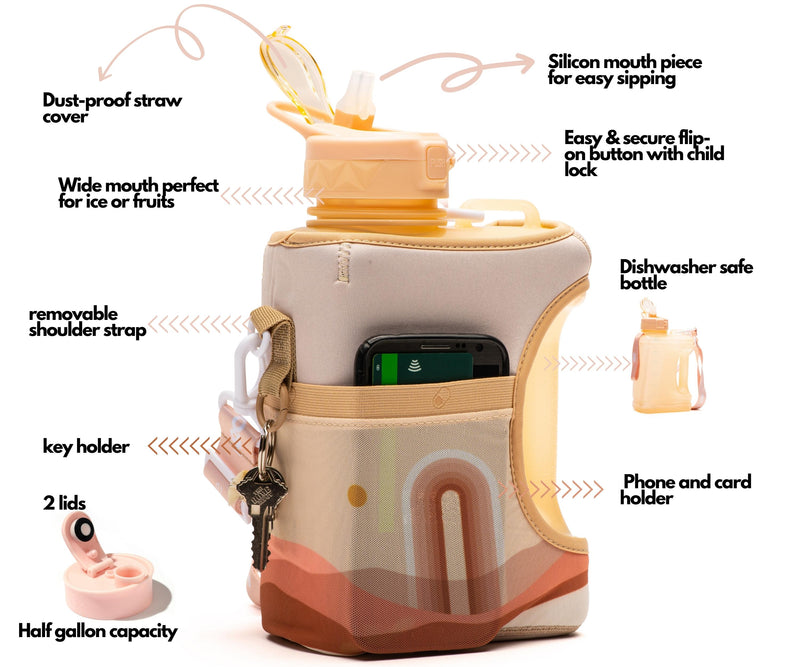 Canyon Arch- Cube - Half Gallon Water Bottle with Storage Sleeve and 2 lids
