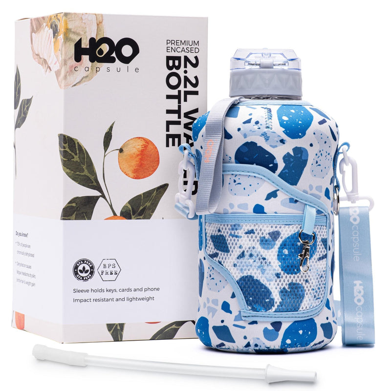 Blue Collage -Carry-all -Half Gallon Water Bottle with Storage Sleeve and removable straw