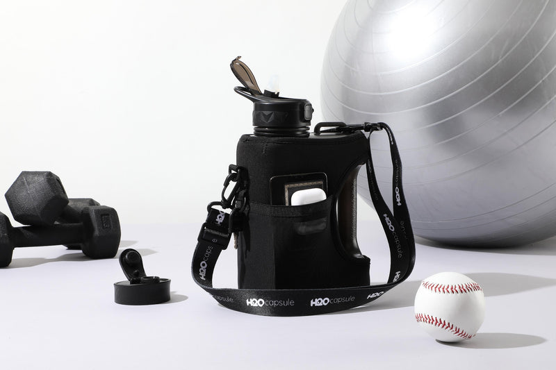 Jet Black - Cube - Half Gallon Water Bottle with Storage Sleeve and 2 lids