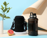Jet Black - Wide Mouth carry-all - Half Gallon Water Bottle with Storage Sleeve and removable straw