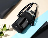 Jet Black - Wide Mouth carry-all - Half Gallon Water Bottle with Storage Sleeve and removable straw
