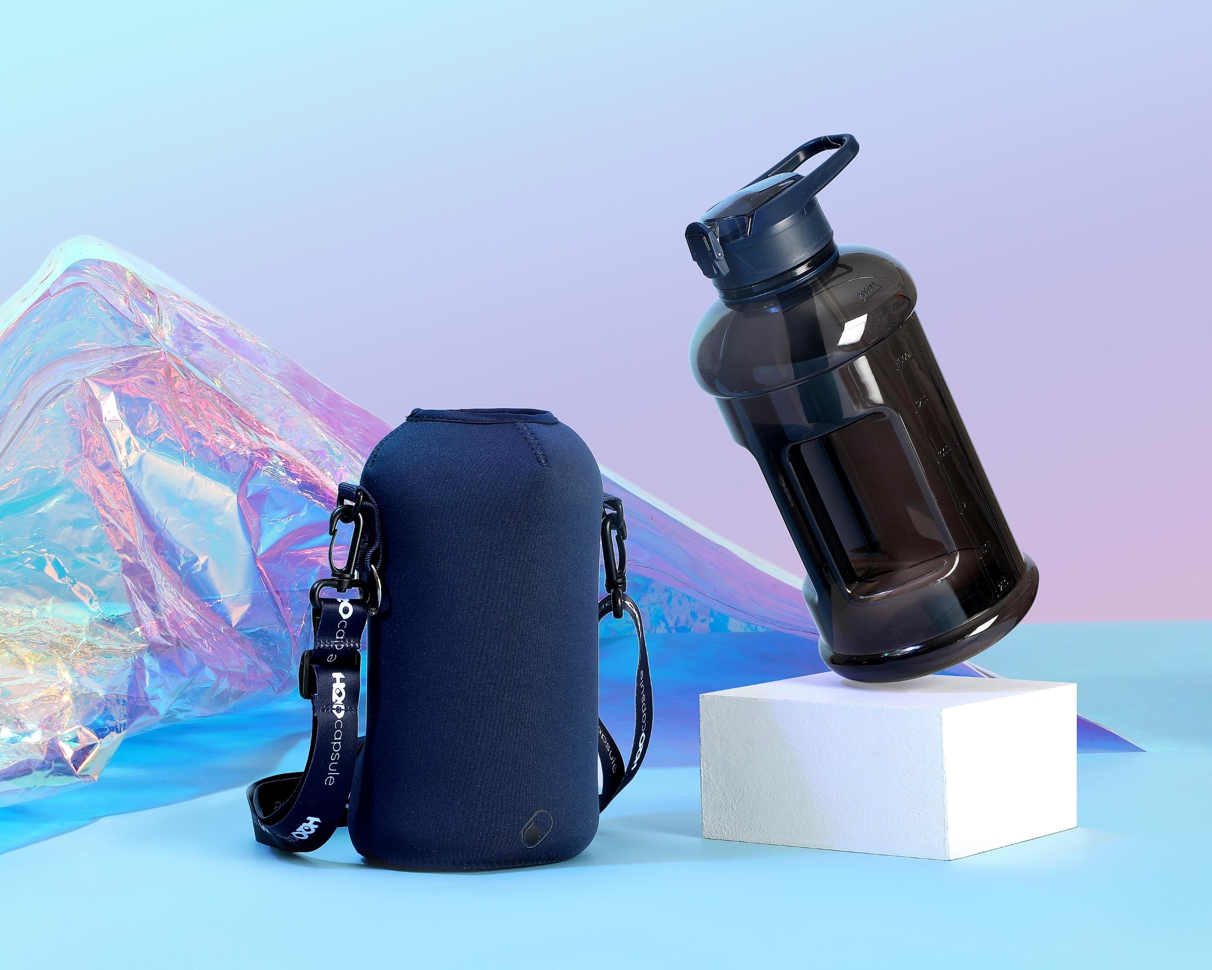 Navy Blue - Classic -H2O Capsule 2.2L Half Gallon Water Bottle with Storage Sleeve and straw lid