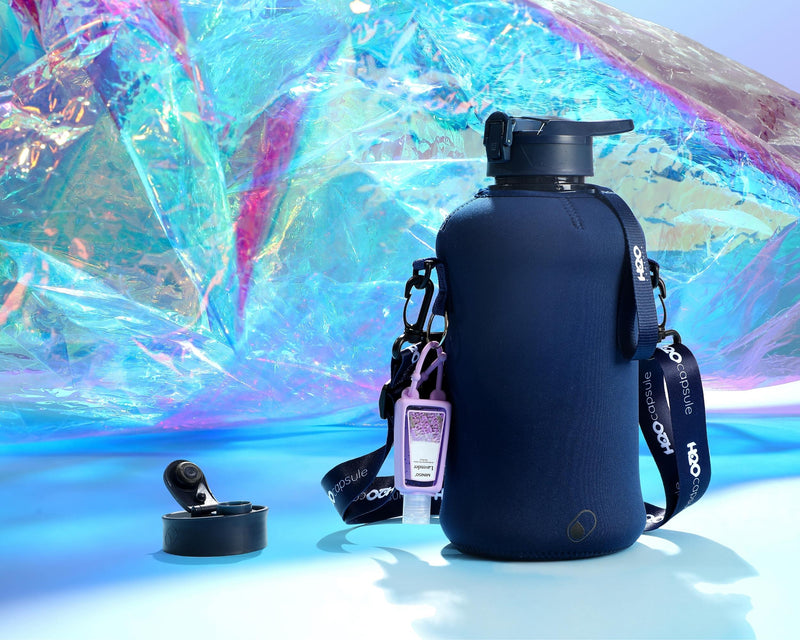 Navy Blue - Classic -H2O Capsule 2.2L Half Gallon Water Bottle with Storage Sleeve and straw lid