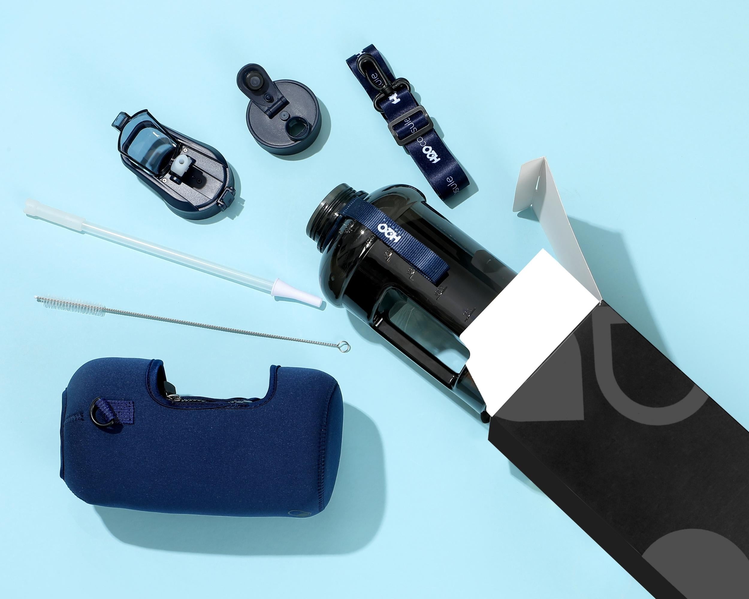 Navy Blue - Classic -H2O Capsule 2.2L Half Gallon Water Bottle with Storage Sleeve and straw lid