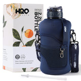 Navy Blue -Carry-all -Half Gallon Water Bottle with Storage Sleeve and removable straw