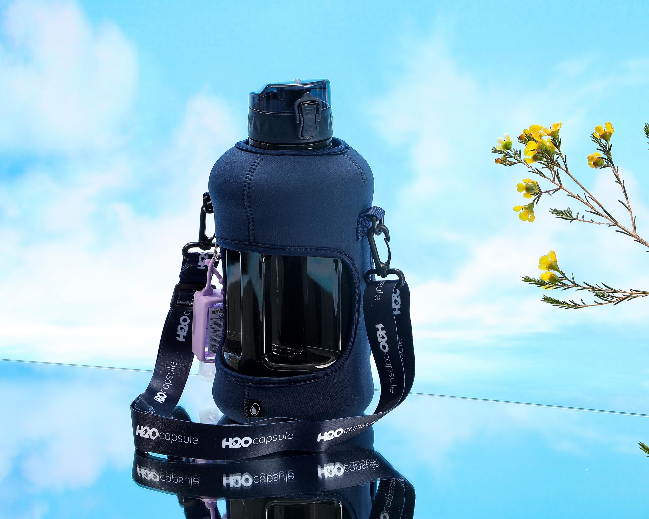 Navy Blue -Carry-all -Half Gallon Water Bottle with Storage Sleeve and removable straw