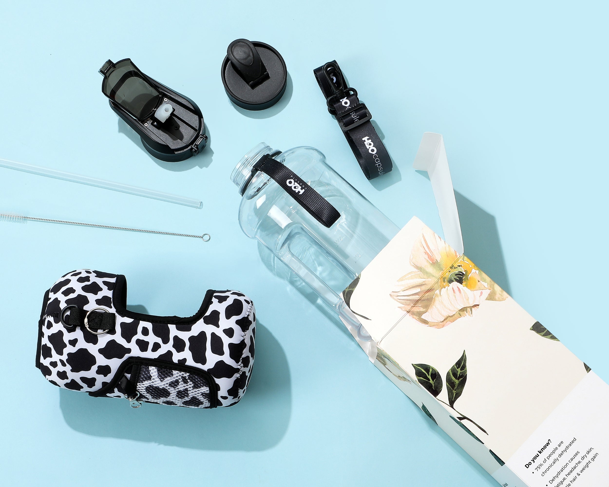 Cowbell - Carry-all- Half Gallon Water Bottle with Storage Sleeve and Covered Straw Lid