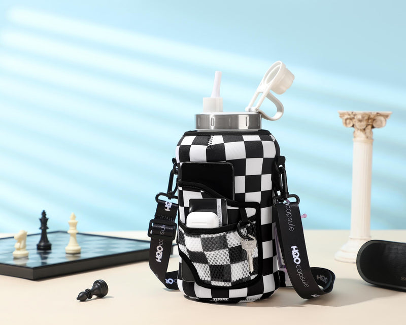 Check Mate - Wide Mouth carry-all - Half Gallon Water Bottle with Storage Sleeve and removable straw