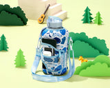 Blue Collage -Carry-all -Half Gallon Water Bottle with Storage Sleeve and removable straw