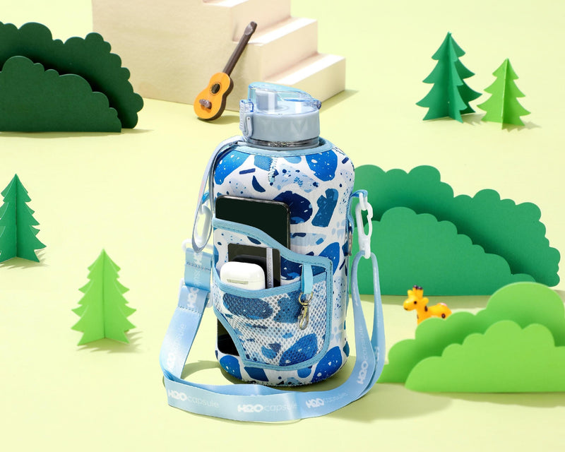 Blue Collage -Carry-all -Half Gallon Water Bottle with Storage Sleeve and removable straw
