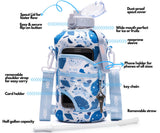 Blue Collage -Carry-all -Half Gallon Water Bottle with Storage Sleeve and removable straw