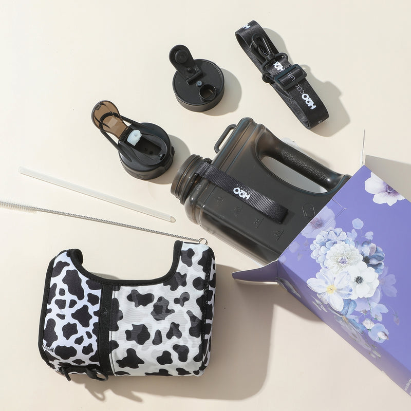 Cow - Cube - Half Gallon Water Bottle with Storage Sleeve and 2 lids