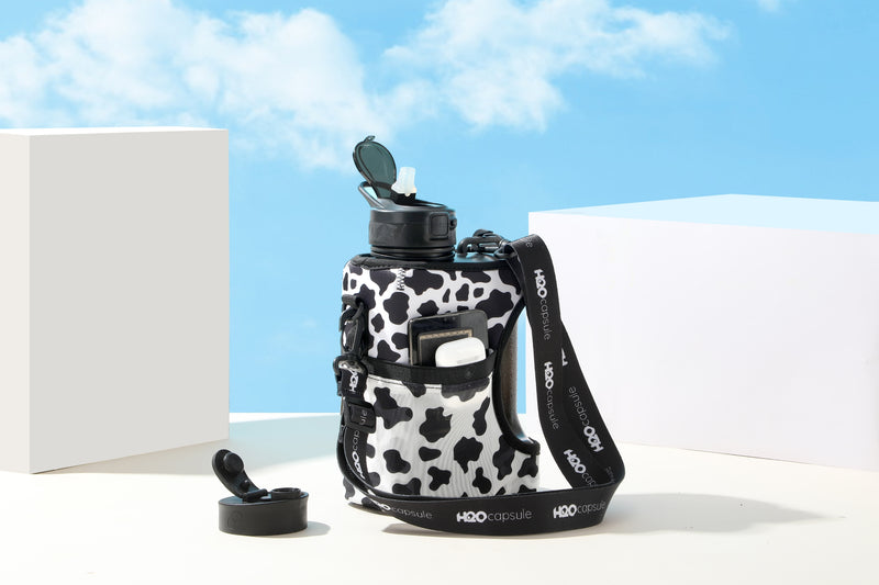Cow - Cube - Half Gallon Water Bottle with Storage Sleeve and 2 lids