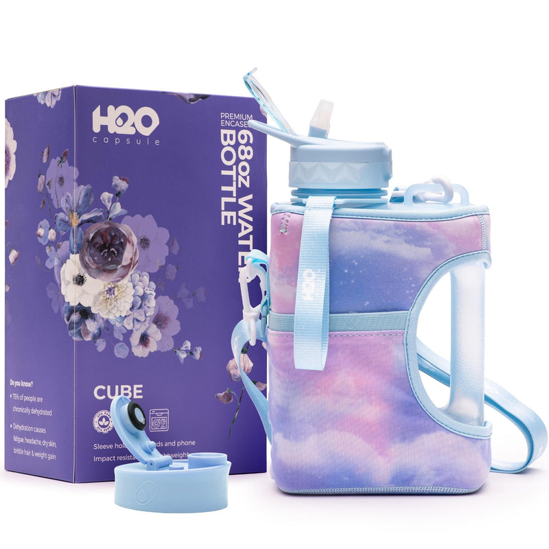 Dawn Sky - Cube - Half Gallon Water Bottle with Storage Sleeve and 2 lids