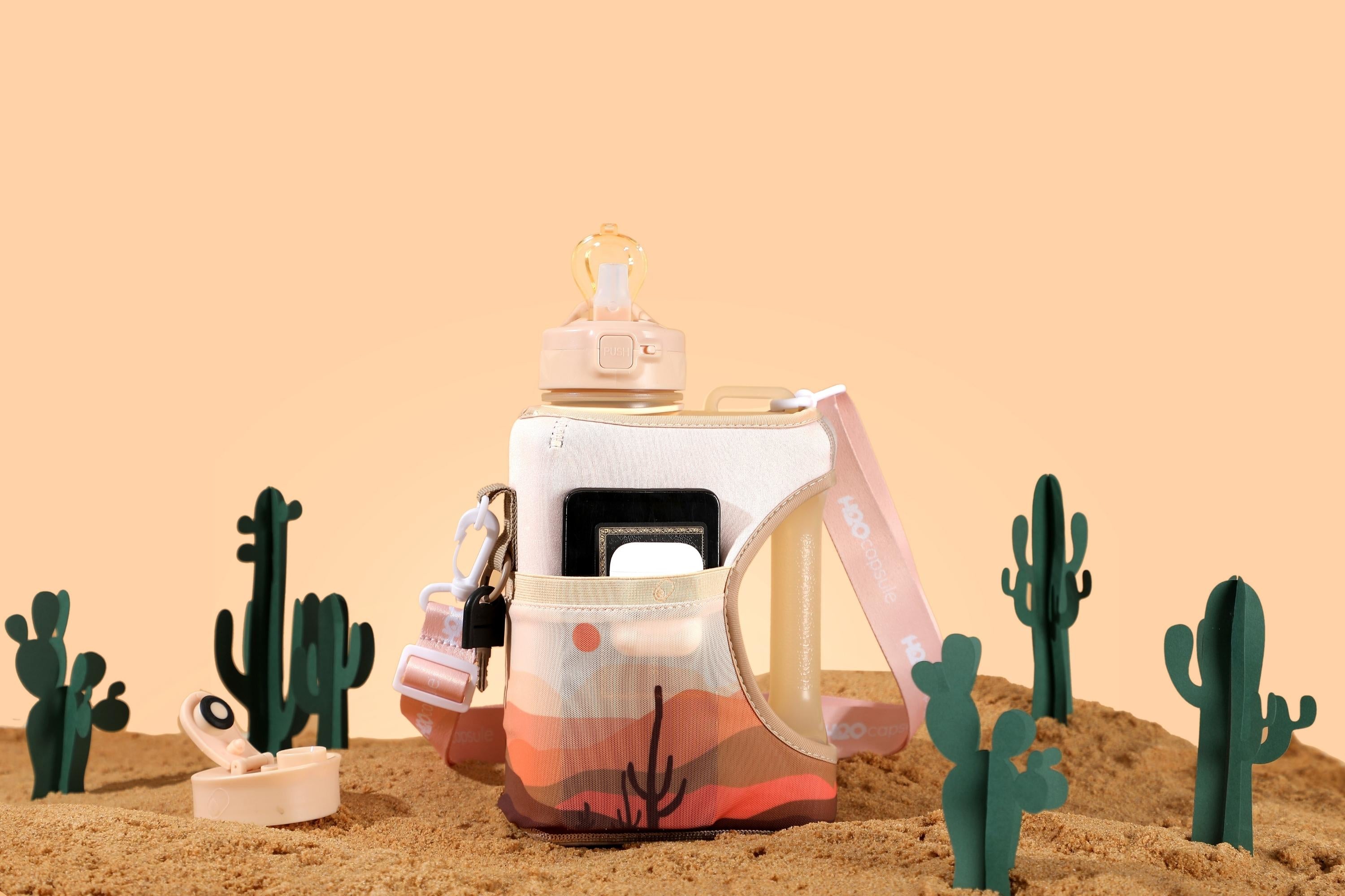 Desert Sunset - Cube - Half Gallon Water Bottle with Storage Sleeve and 2 lids