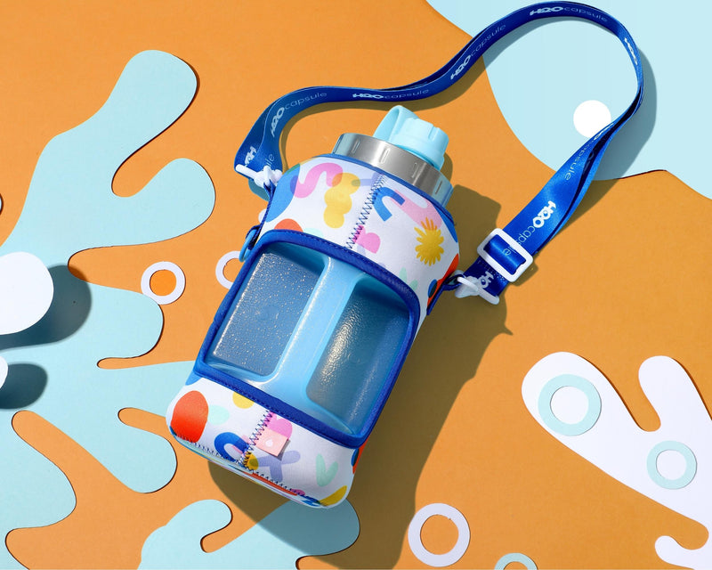 Game Changer - Wide Mouth carry-all - Half Gallon Water Bottle with Storage Sleeve and removable straw