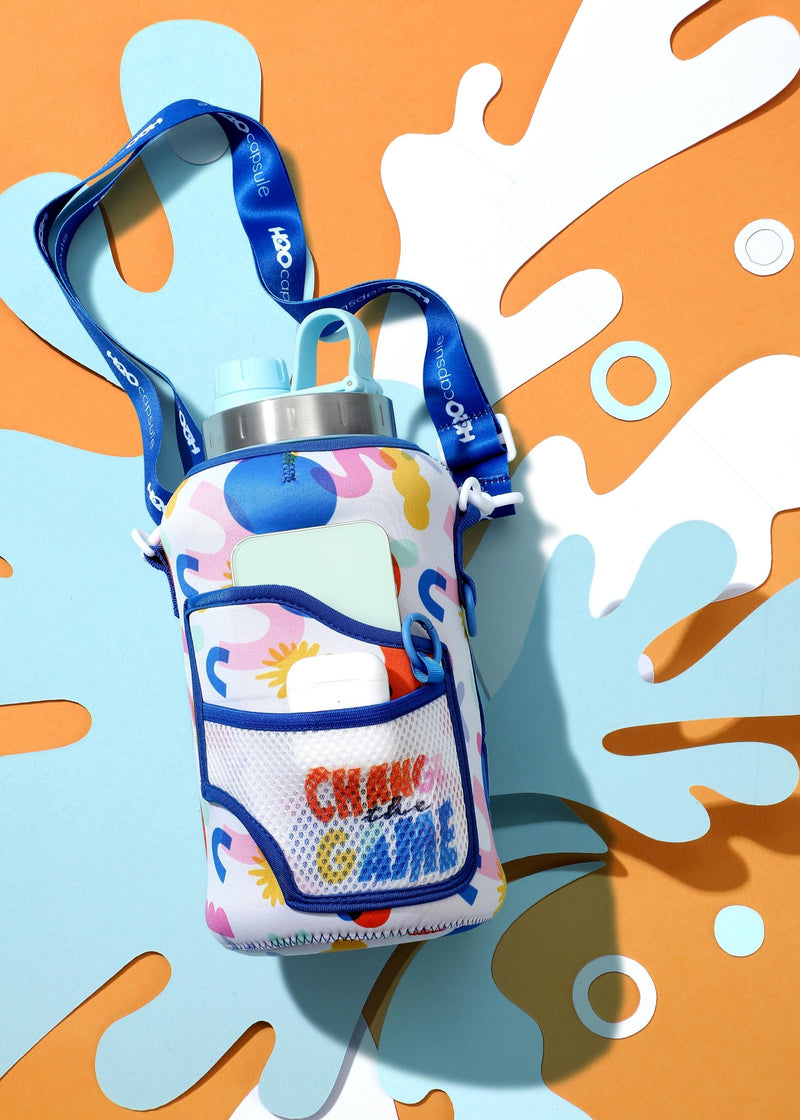 Game Changer - Wide Mouth carry-all - Half Gallon Water Bottle with Storage Sleeve and removable straw