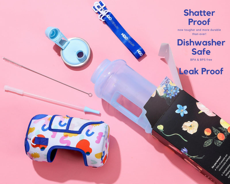 Game Changer - Wide Mouth carry-all - Half Gallon Water Bottle with Storage Sleeve and removable straw