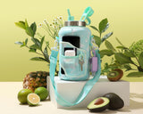 Green Tie Dye - Wide Mouth carry-all - Half Gallon Water Bottle with Storage Sleeve and removable straw