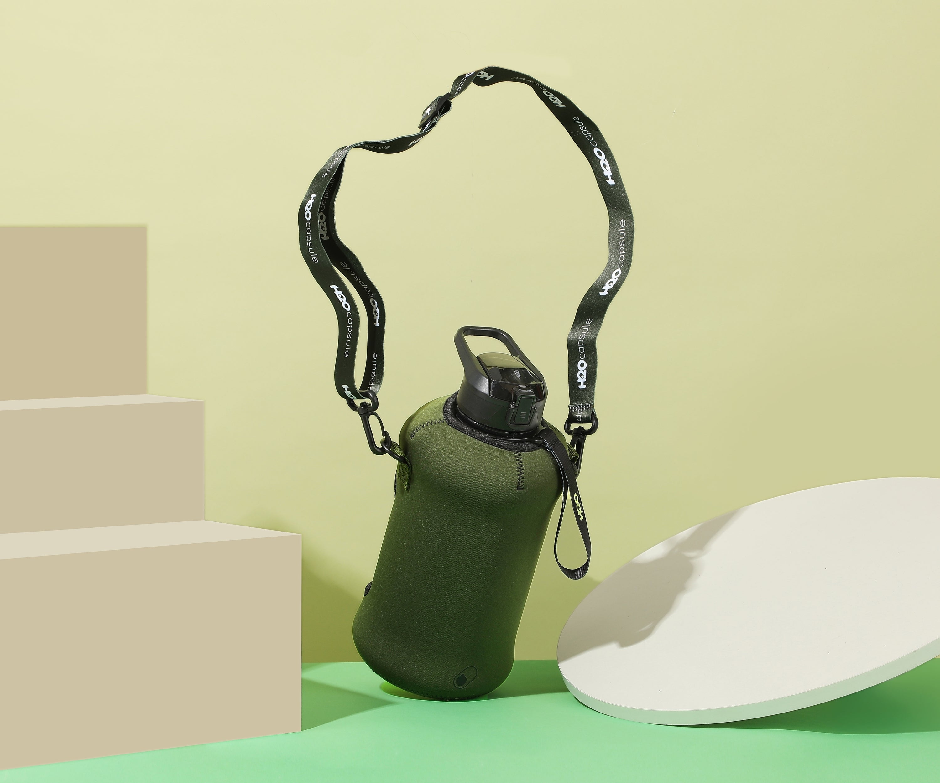 Jungle Green Water Bottle With Strap