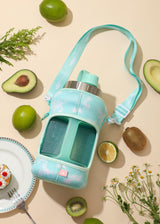 Green Tie Dye - Wide Mouth carry-all - Half Gallon Water Bottle with Storage Sleeve and removable straw
