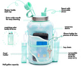 Green Tie Dye - Wide Mouth carry-all - Half Gallon Water Bottle with Storage Sleeve and removable straw