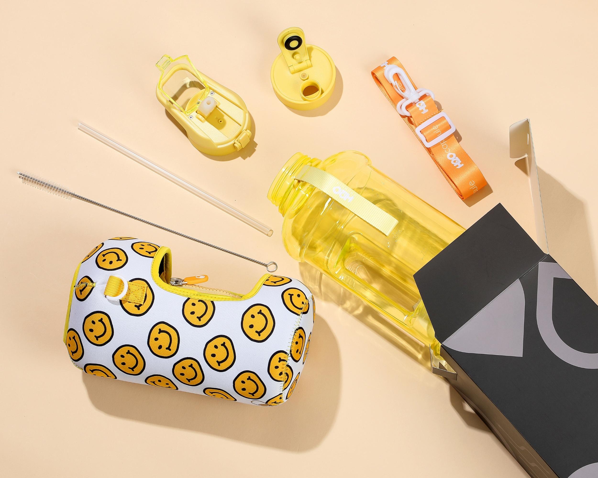 Happy Day - Classic -H2O Capsule 2.2L Half Gallon Water Bottle with Storage Sleeve and straw lid