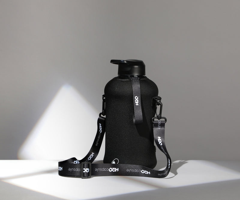 Jet Black Water Bottle With Strap